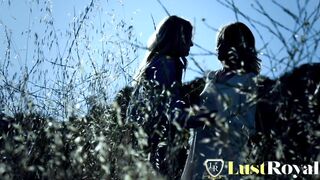 Blake Eden and Scarlet Red finger blast each other's shaved pussies in the woods - 1 image