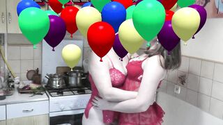 Assol26 and Konstanzia in steamy kitchen action with panties and stockings