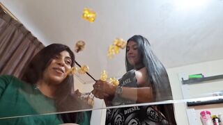 Big Pussy and her curvy stepdaughter get naughty in a hot homemade video of the new year