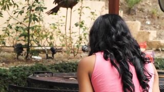 Watch these hot lesbians get wet and wild in the great outdoors