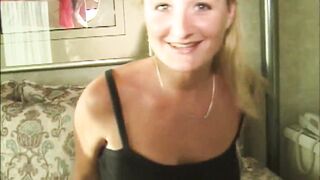 Hot blondes, brunettes, and a sexy babe strip down & play with strap-ons in a hotel room - 1 image