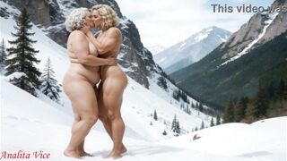 Chubby lesbian BBW and curvy muscle woman get naked in the snow and engage in hot lesbian sex - 8 image