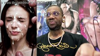 Watch this curvy MILF deepthroat a huge cock and get her face drenched in cum