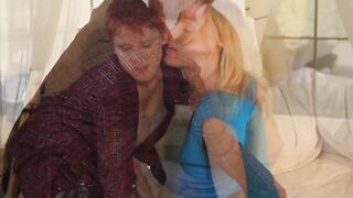 Lily Cade's hairy lesbian pussy licked by a short-haired redhead - 2 image