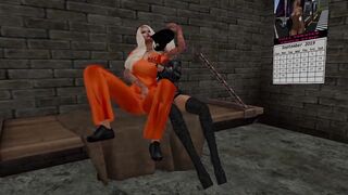 Kinky prison lesbians pee and cunnilly with strap-on in the toilet