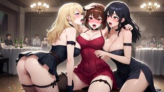 Watch the hot anime demon girl and two busty babes in hot lesbian threesome at a private party!