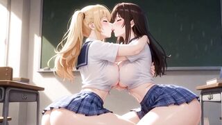 Watch these naughty college girls indulge in pussy play & tit play in the classroom
