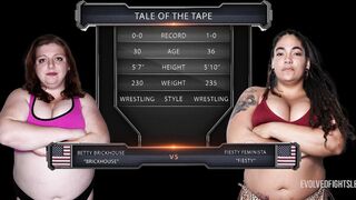 Feisty Feminista dominates Betty Brickhouse in a hardcore pussy-eating lesbian wrestling match