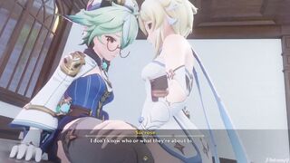 PinkSama and Genshin Impact Sucrose & Lumine in A Night In Mondstadt Part 1 - PinkSama - Animation Hentai