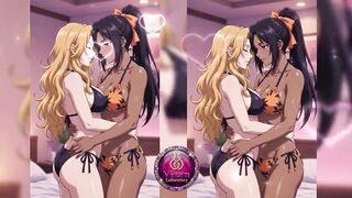 Watch these steamy anime hentai babes kiss and suck each other's huge cocks in 3D!