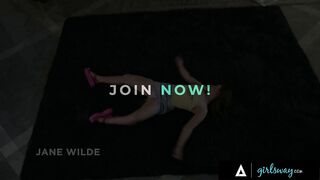 Petite blonde Jane Wilde seduces her strict babysitter Lilly Bell into steamy lesbian sex