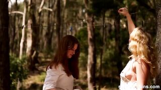 Aussie babes get wild at Forbidden Lesbian picnic with fingering, big tits, and natural orgasms - 1 image