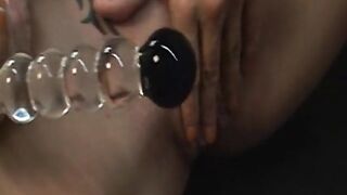 Cute brunette in stockings and heels is pleasured by her pal - 14 image