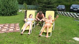 Bi Friends in pool share big boobed lesbians - 1 image