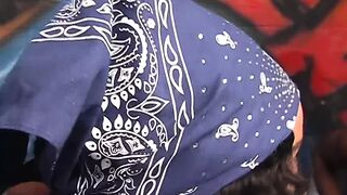 Horny black broads wearing bandanas play with toys