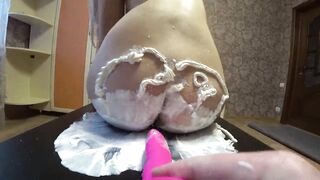 Lesbians POV and gorgeous Butt in sweet cream instead of a festive dessert in the New Year. Homemade fetish with hairy pussy. - 6 image