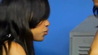 Lusty ebony babes have wild 69 in locker room - 2 image